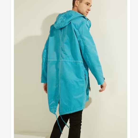 Guess Men’s Fluid Nylon Parka Coat Jacket Size XXL Blue Shore Zip Snap Hoodie - Picture 2 of 16